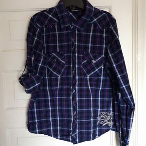 Harley Davidson Large purple button up L